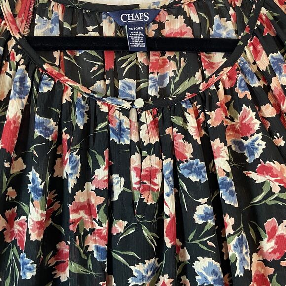 Chaps Top Womens 1X Floral Tiered Bell Sleeves Dark Cottagecore Peasant Country - Picture 2 of 7